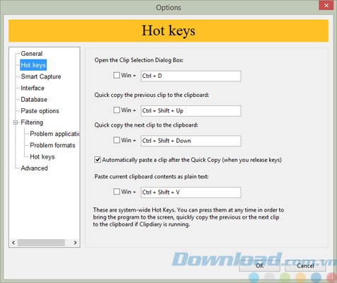 Thay đổi cài đặt của Clipdiary