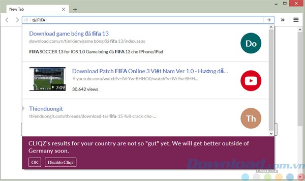 Tính năng tìm kiếm của CLIQZ