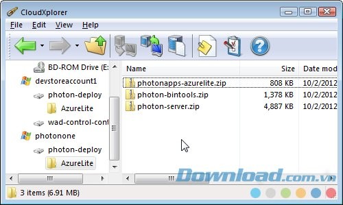 CloudXplorer với giao diện thể hiện file .zip