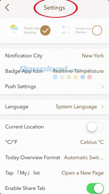 Thiết lập MyWeather