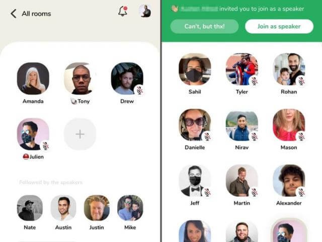 Các cuộc trò chuyện hiển thị trong Clubhouse cho bạn lựa chọn