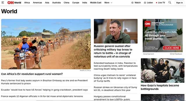 CNN cung cấp các tin tức mới nhất về chính trị, kinh doanh, giải trí, thể thao,...