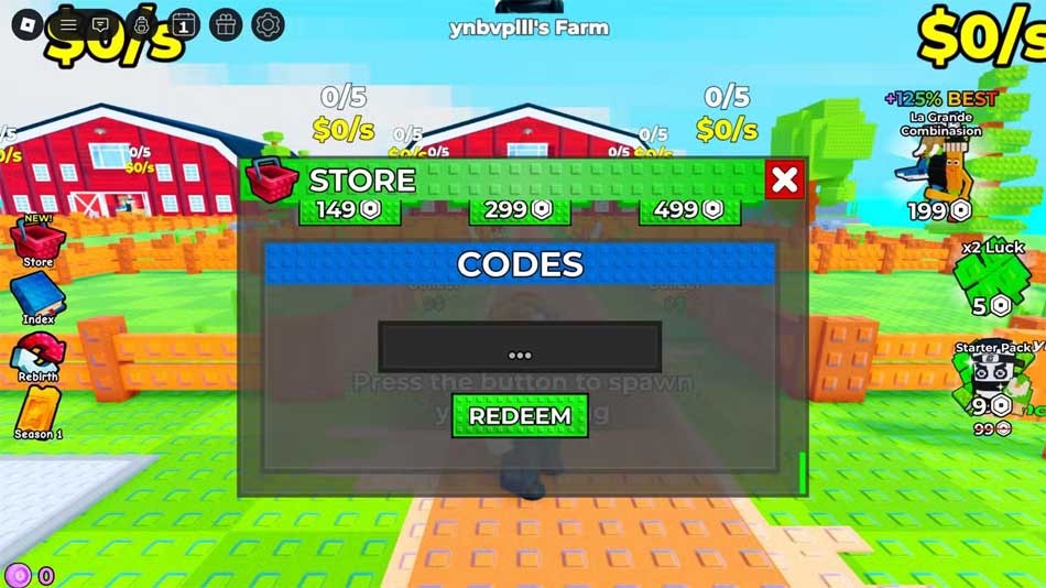 Màn hình đổi code Build a Brainrot Farm