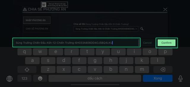 Điền code vũ khí và bấm Confirm