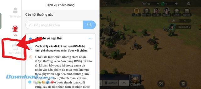 Các bạn hãy ấn vào mục Giftcode