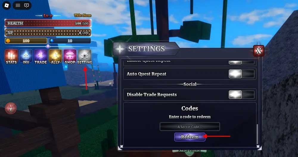 Màn hình đổi code Sailor Piece