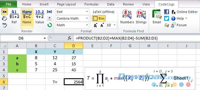 Các công thức phức tạp như ma trận hay tính giá trị min, max