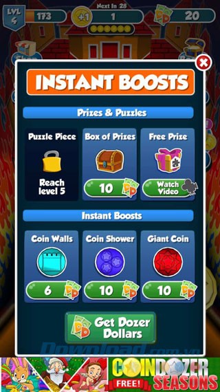 Mua bổ trợ trong game Coin Dozer