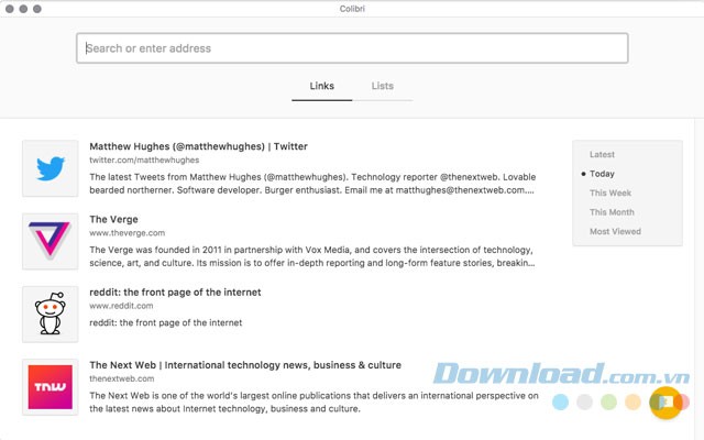 Giao diện trình duyệt web Colibri