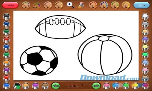 Toàn bộ nút chức năng đều hiển thị ngay trên màn hình chính của Coloring Book 13: Kids Stuff