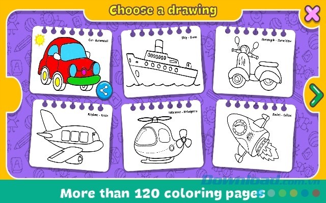 Coloring & Learn cho Android có hơn 120 trang tranh tô màu