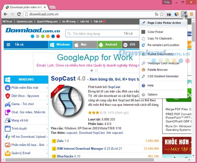 Giao diện của ColorZilla