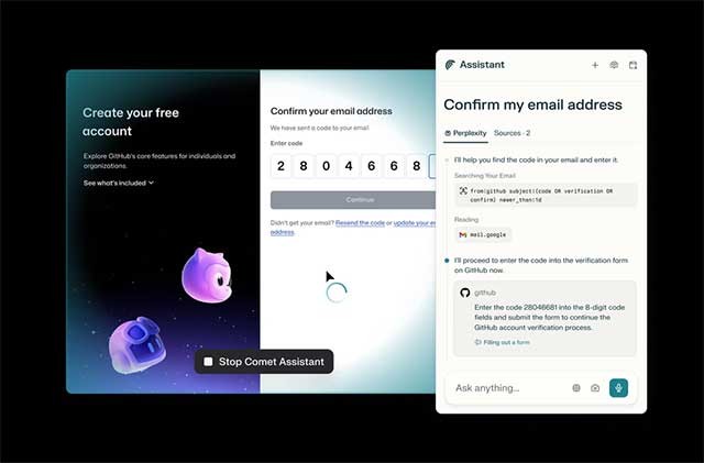 Trợ lý Perplexity tích hợp có tính năng nhấp chuột, nhập, gửi và tự động điền