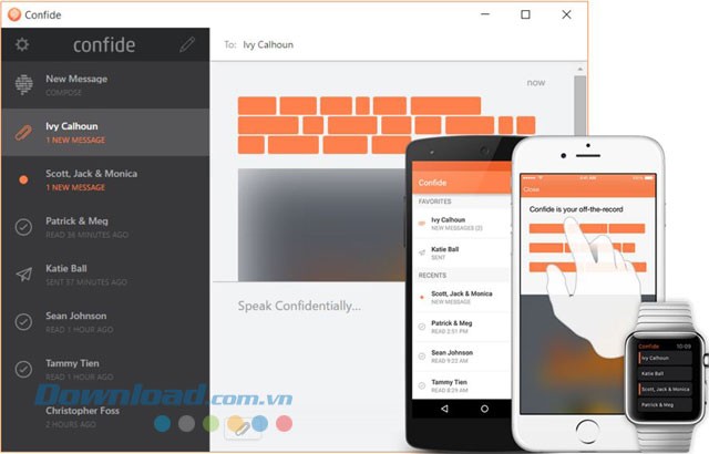 Giao diện ứng dụng chat an toàn Confide