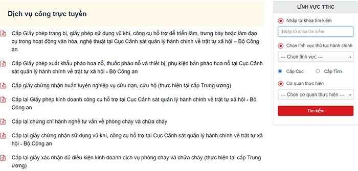 Các dịch vụ hỗ trợ Dịch vụ công trực tuyến Bộ Công An