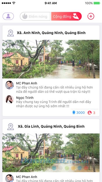 Giao diện chính của ứng dụng Cộng đồng nhân ái