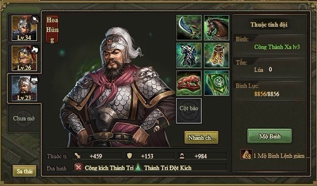 Thuộc tính các nhân vật game hành động chiến thuật Công Thành Xưng Đế Mobile