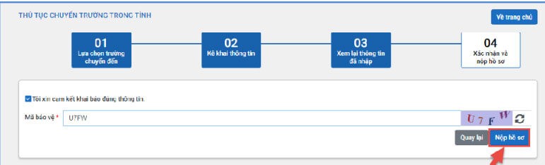 Ấn vào nút Nộp Hồ Sơ