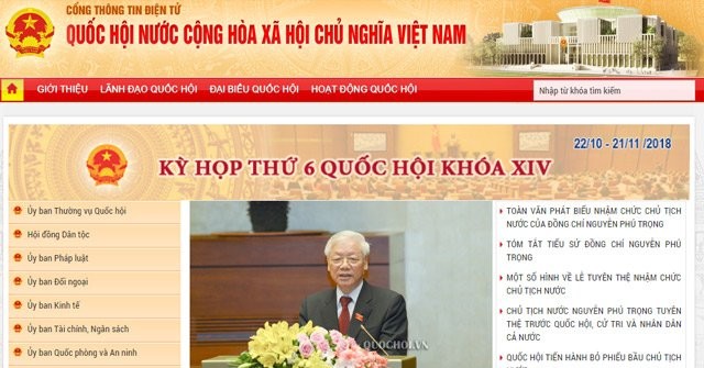 Trang chủ của Cổng thông tin điện tử Quốc Hội