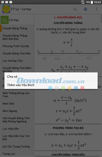 Công thức Lý cho Android