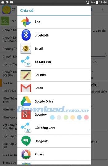 Công thức Lý cho Android