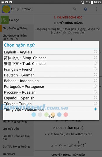Công thức Lý cho Android