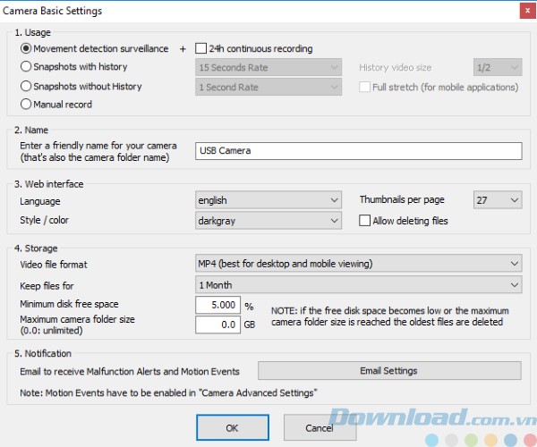 Thiết lập camera cơ bản