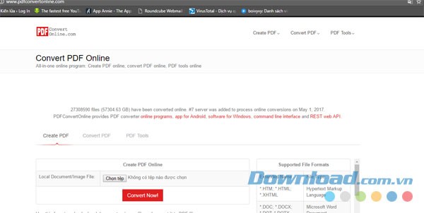 Giao diện web Convert PDF Online