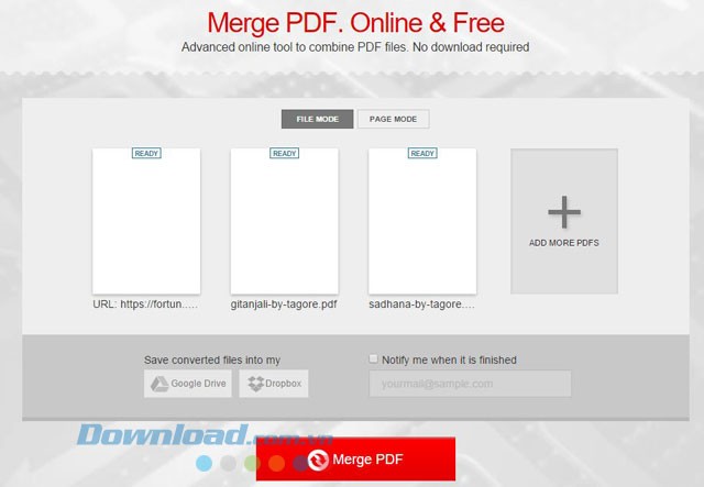 Giao diện ứng dụng Convertio Merge PDF