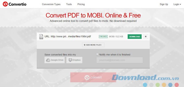 Tải file về sau khi chuyển đổi xong