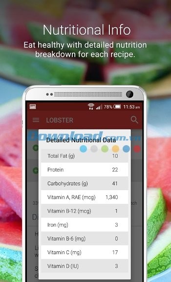 Xem thông tin dinh dưỡng trên Cookbook Recipes trên Android