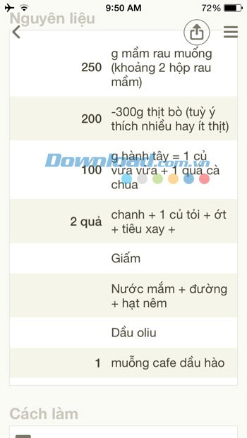 Nguyên liệu chế biến món ăn