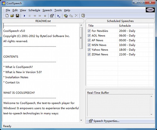 Giao diện phần mềm đọc tiếng Anh miễn phí CoolSpeech
