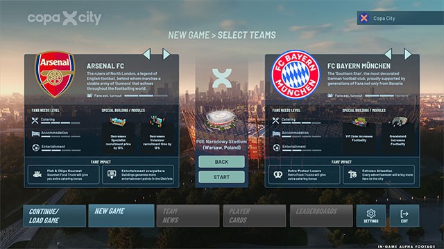 Lựa chọn câu lạc bộ, sân đấu và nhiều yếu tố khác trong khi chơi COPA CITY