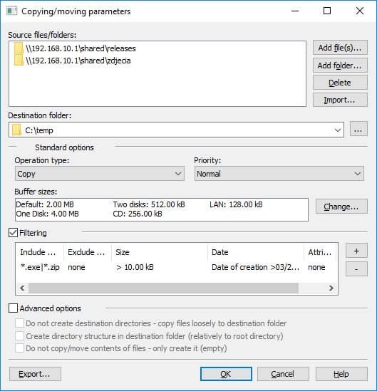 Màn hình Task Edit Window của Copy Handler 1.44