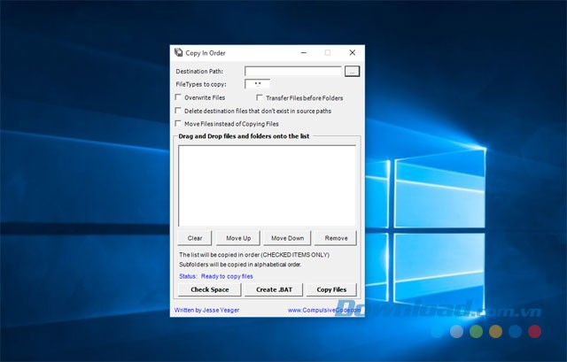 Giao diện chính của ứng dụng Copy In Order cho máy tính