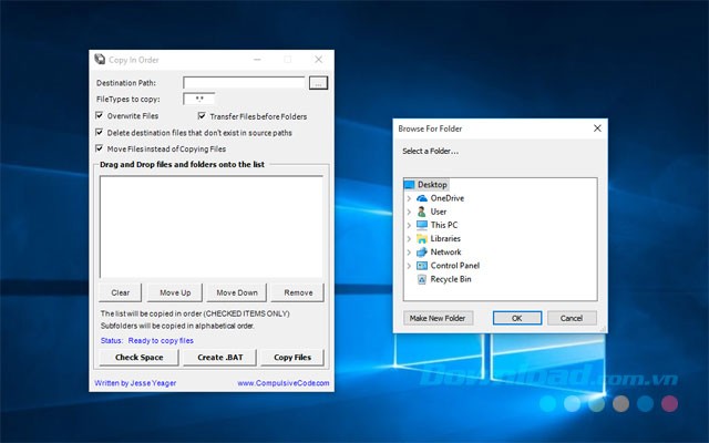 Lựa chọn tập tin và thư mục cần sao chép trong ứng dụng Copy In Order cho máy tính