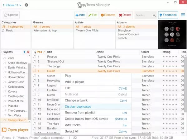 Giao diện trực quan của phần mềm Copy Trans Manager