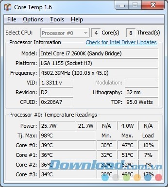 Kiểm soát nhiệt độ CPU với Core Temp 1.6