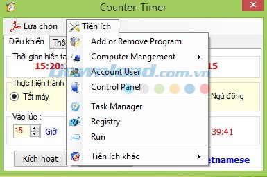 Tab tiện ích của Counter-Timer
