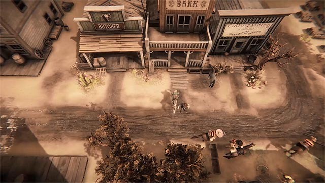 Chơi game Cowboys and Rustlers ở góc nhìn top-down giúp bao quát toàn bộ thế giới