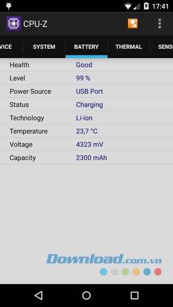 Giao diện ứng dụng CPU-Z trên Android
