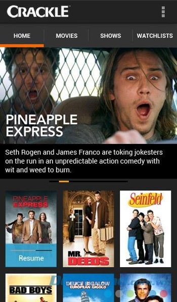 Giao diện ứng dụng Crackle