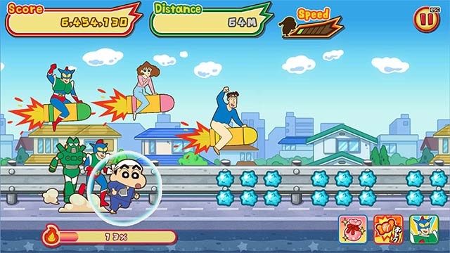 Tận dụng bổ trợ để chạy nhanh hơn và lập thành tích cao hơn trong Crayon ShinChan: The Storm Called Flaming Kasukabe Runner