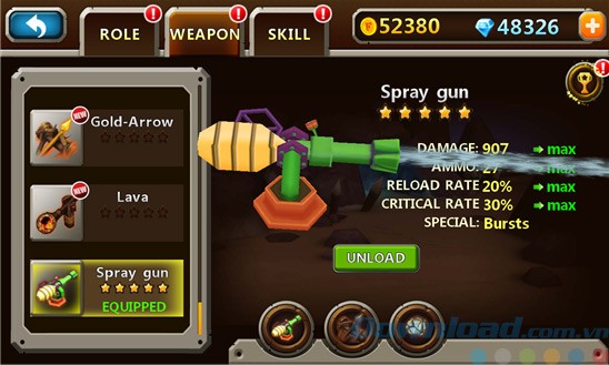 Mua vũ khí trong Crazy Clan Defender