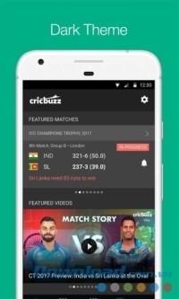 Cricbuzz cho Android có giao diện nền tối