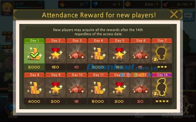 Crusaders Quest cung cấp các giải thưởng cho những người mới chơi