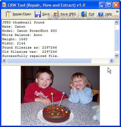 CRW Repair là một chương trình phục hồi dữ liệu cho ảnh Canon RAW