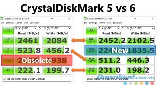 Sự khác biệt giao diện giữa bản cũ và mới của Portable CrystalDiskMark