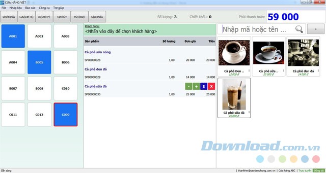 Giao diện bán hàng